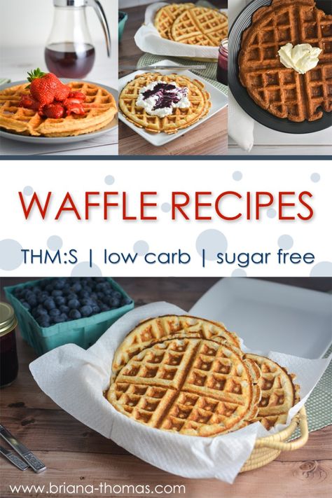 Need fresh breakfast inspiration? Check out this post for a list of low-carb waffle recipes (including a picture of each)! THM:S, sugar-free Sugar Free Waffles, Breakfast Waffle Recipes, Waffle Recipe Healthy, Briana Thomas, Low Sugar Diet Recipes, Low Carb Waffles, Healthy Waffles, Dessert Waffles, Breakfast Inspiration