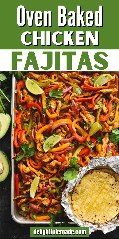 Oven Baked Chicken Fajitas are loaded with fresh bell peppers and onions and made with simple chicken breasts. Sheet pan dinners are some of my most favorite recipes. Mostly because they’re simple to throw together, especially on busy weeknights. These oven fajitas are no different. With some simple prep before-hand, these baked chicken fajitas go all on one sheet pan, and right into the oven. Oven Baked Chicken Fajitas Recipe, Chicken Fajitas One Pan Oven, Sheet Pan Chicken Fajitas Easy, Chicken Fajitas In Oven, Fajita Oven Recipe, Instapot Fajitas Chicken, Oven Fajitas Chicken Sheet Pan, One Pan Chicken Fajitas Baked, Oven Roasted Chicken Fajitas