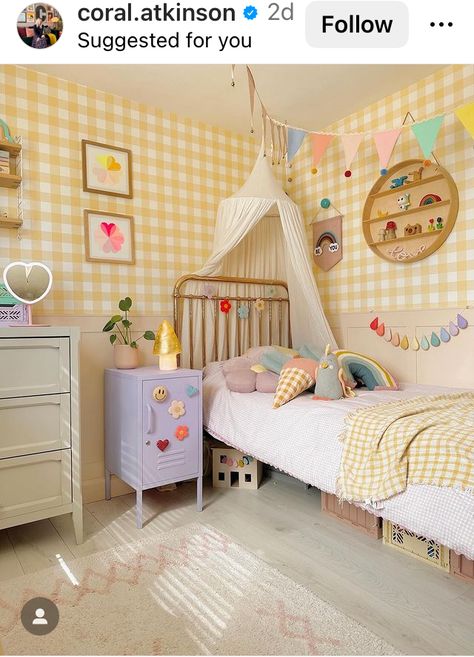 Girls Yellow Bedroom Ideas, Yellow Toddler Room Girl, Yellow Childrens Bedroom, Yellow Kids Bedroom, Yellow Kids Room, Yellow Girls Room, Yellow Kids Rooms, Kid Bedrooms, Toddler Girl Room