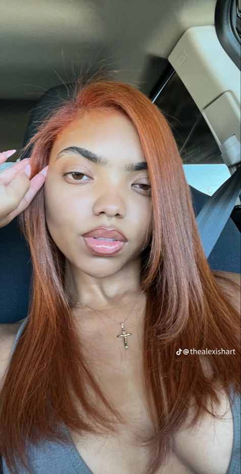 Orange Straight Hair Black Women, Fall Hair Color Black Women Natural, Auburn Hair Color On Black Women Short, Copper Ginger Hair On Brown Skin, Ginger Hair On Light Skin, Red Hair Silk Press, Dyed Natural Hair Blonde, Ginger Hair Light Skin, Ginger On Black Women