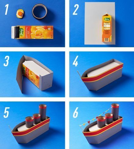 Transportation Crafts, Boat Crafts, Recycled Crafts Kids, Cardboard Box Crafts, Toddler Arts And Crafts, Paper Boat, Diy Crafts For Kids Easy, Toddler Art, Homecoming Proposal Ideas