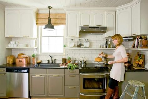 Young House Love | White Upper Cabinets, Cabinets To Ceiling, Two Tone Kitchen Cabinets, Two Tone Kitchen, Kitchen Things, Creative Kitchen, Grey Kitchen Cabinets, Grey Kitchens, Cabin Ideas