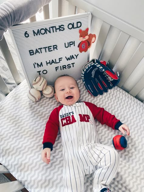 Batter ip 6 month letter board Half Birthday Family Pictures, Two Months Letter Board, Football Milestone Pictures, 6 Months Milestones Pictures, 6 Month Letter Board Ideas, Half Way To One Baby Pictures Boy, 6 Month Half Birthday Ideas, 4 Month Milestones Photo Ideas, 6 Months Baby Photoshoot Ideas Boys