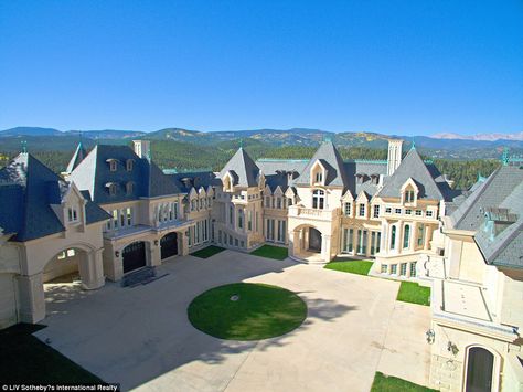 The mansion, named 'Chateau V', is located in the community of Evergreen. If sold for its asking price, the home will be the priciest ever sold in the neighborhood Big Mansions, Evergreen Colorado, Luxury Houses Mansions, Mansion Floor Plan, Dream Mansion, A Mansion, Mega Mansions, Rich Home, Castle House