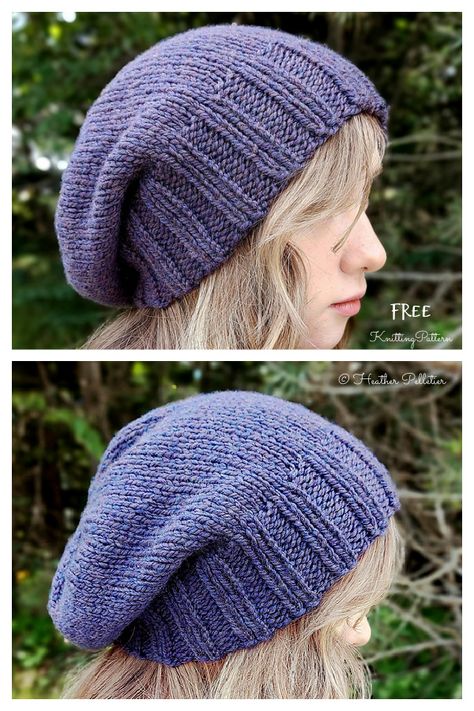 Simple Slouch Beanie Hat Free Knitting Pattern - Knitting Pattern Beginner Circular Knitting Pattern, Slouchy Beanie Knit Pattern Free Easy, Super Bulky Knit Hat Pattern Free, Slouch Hat Pattern Free, Slouchy Beanie Crochet Pattern Free, Slouch Hat Knit Pattern, Knitted Hat Patterns Free Women, Knit Slouchy Hat Pattern, Slouchy Beanie Knit Pattern