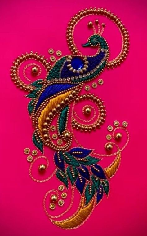 All Beads Work In Aari, Are You Work Blouse Designs, Aari Work Patches, Chain Stitch Aari Design Pattern, Aari Work Mirror Designs, All Beads Aari Work Design, Patch Embroidery Designs, Aari Bead Work Designs, Aari Work Patch Design