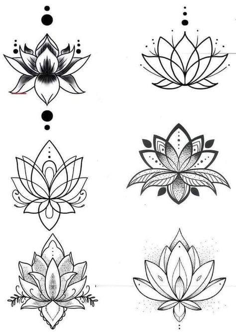 15 Plantillas y Bocetos de Tatuajes Seis disenos de Flor de Loto Contornos y Sombras Tato Mandala, Lotusblume Tattoo, Small Lotus Tattoo, Lotus Flower Drawing, Lotus Flower Tattoo Design, Lotus Tattoo Design, Polynesian Tattoos, Female Tattoos, Unalome Tattoo