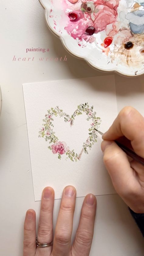 Emily Lex | Painting a heart wreath. ❤️ #elstudio #watercolor #painting | Instagram Watercolor Love Paintings, Valentine Watercolor Painting, Heart Paintings, Painting Instagram, Aqua Flowers, Painting Methods, Heart Watercolor, Mini Watercolor, Valentines Watercolor