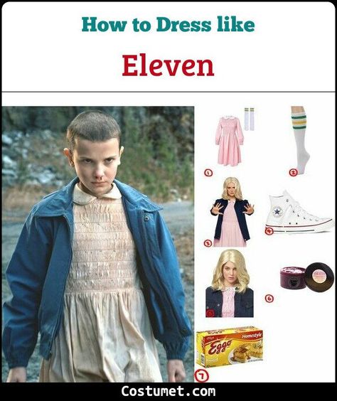 Stranger Things Party Costumes, Diy Eleven Costume Stranger Things, Stranger Things Eleven Costume Ideas, Eleven Stranger Things Halloween Costume, Easy Stranger Things Costume, 11 Costume Stranger Things, Eleven Stranger Things Costume Diy, 11 Stranger Things Costume, Eleven Costume Ideas