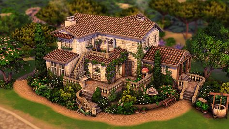 Italian House Plans, Home The Sims 4, Sims 4 Family House, Italian Mansion, Cottage Mansion, Sims 4 Cottage, Lotes The Sims 4, Sims 4 Speed Build, Sims 4 Family