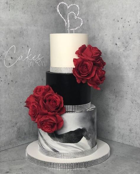 #CakesByNay ✨ on Instagram: "Beautiful wedding cake . . . #WeddingCake #MarbleCake #BlackMarbleCake #RoseCake #FloralCake #RedRoses #3tiercake EngagementCake #AnniversaryCake #PhillyCakes #PhillyWeddingCakes #CakesByNay" Red Black And White Cake, Alabama Cakes, Red Rose Wedding Cake, Black And White Wedding Cake, Beautiful Wedding Cake, Black Wedding Cakes, Silver Cake, 3 Tier Cake, Red Cake