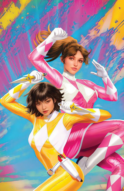 Yellow & Pink Power Rangers by Ariel Diaz Pink Ranger Kimberly, Power Ranger Black, Yellow Ranger, Battle Bots, Pink Ranger, Pink Power Rangers, Power Rangers Fan Art, Power Rangers Art, Pink Power