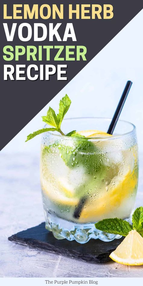 Wow, your friends at your gatherings and get-togethers this summer by serving this imaginative and edgy Lemon Herb Vodka Spritzer. Combine lemon, mint, basil, thyme, ginger, sparkling water, and vodka to create this funky beverage. Simply leave out the vodka for the drivers or non-drinkers in the group to create a herbaceous lemony mocktail. Spritzer Recipes, Frozen Lemon, Purple Pumpkin, Lemon Herb, Lemon Mint, Ginger And Honey, Vodka Cocktails, Delicious Cocktails, Full Meal Recipes