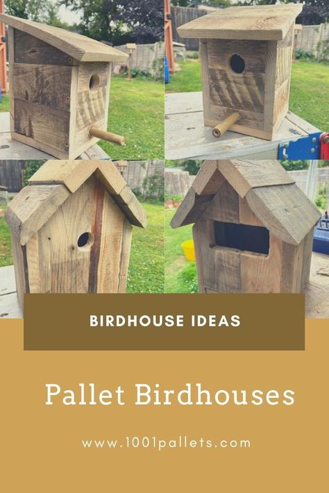 Pallet Projects Bird Houses, Diy Pallet Birdhouse, Diy Bird House Easy, Pallet Wood Bird Feeder, Pallet Wood Bird House, Bird Houses Diy Easy, Oktoberfest Crafts, Backyard Pallet Furniture, Building Bird Houses