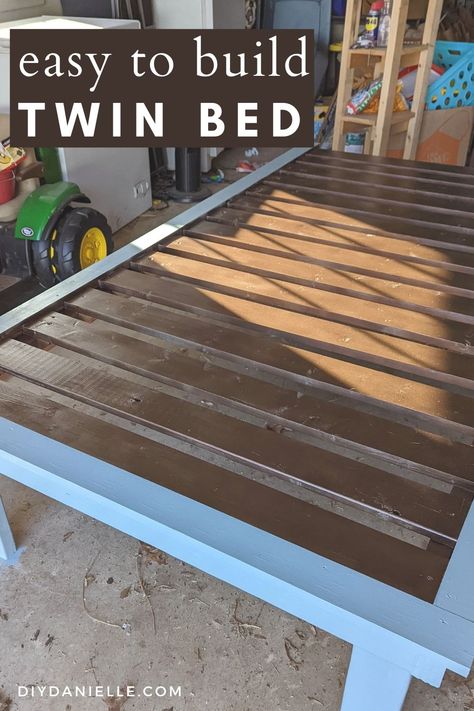 DIY Twin Bed: A Basic Woodworking Project Diy Twin Platform Bed Easy, Build Twin Bed Frame, Twin Bed Diy Frame, Twin Size Bed Frame Diy, Easy Diy Twin Bed Frame, Diy Twin Bed Frame Easy Cheap, Twin Bed Frame Plans, Diy Full Size Bed Frame, Diy Twin Bed Frame