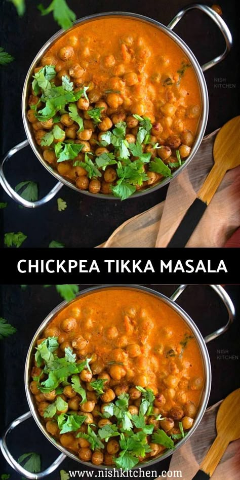 CHICKPEA TIKKA MASALA Chickpea Tikka Masala Recipe, Chickpea Tikka Masala, Easy Chickpea Curry, Tikka Masala Vegetarian, Masala Kitchen, Tikka Masala Sauce, Ms Diet, Chickpea Curry Recipe, Clean Meals