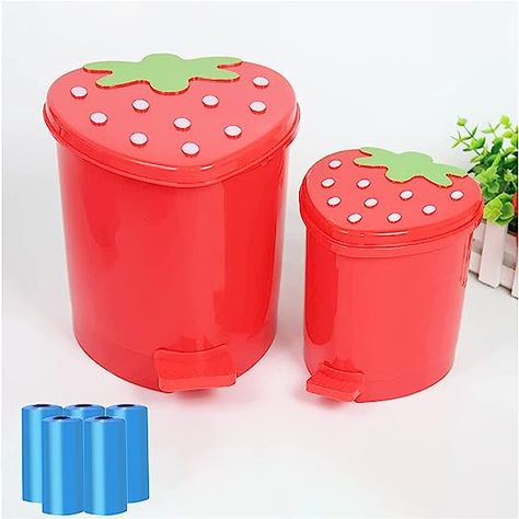 Strawberry Trash Can, Cute Bathroom Trash Can Mini Kawaii Strawberry Bathroom Decor, Bathroom Garbage Can with Lid Cute Trash Can for Bedroom, Home, Car Strawberry Bathroom, Cute Trash Can, Desk Trash Can, Tampon Storage, Bedroom Trash Can, Kawaii Strawberry, Pads Tampons, Pink Desk, Kawaii Room Decor