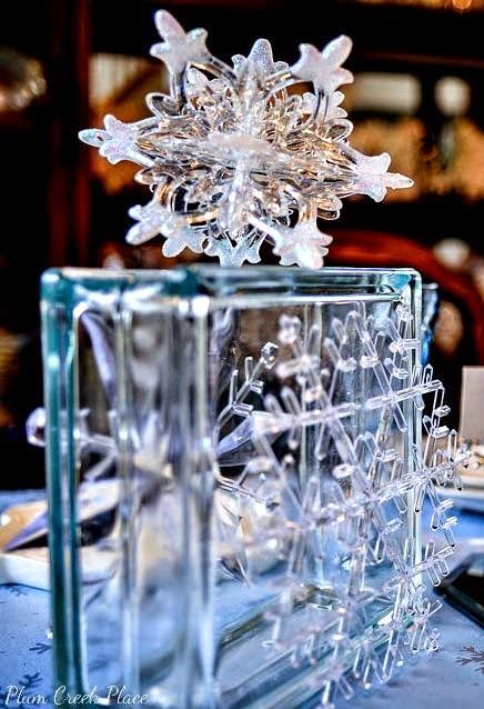 Plum Creek Place: Winterland Snowflakes and Ice Birthday Tablescape Winter Wedding Candle Centerpieces, Snow Centerpieces, December Wedding Centerpieces, Wedding Centerpieces Without Flowers, Flowerless Centerpieces, Centerpieces Without Flowers, Birthday Tablescape, Winter Wonderland Sweet 16, Sweet 16 Winter Wonderland