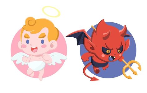 Angel And Devil Drawing, Devil Picture, Kawaii Inspiration, Angle And Demon, Devil Cartoon, Angel Y Diablo, 천사와 악마, Devil And Angel, Angel Cartoon