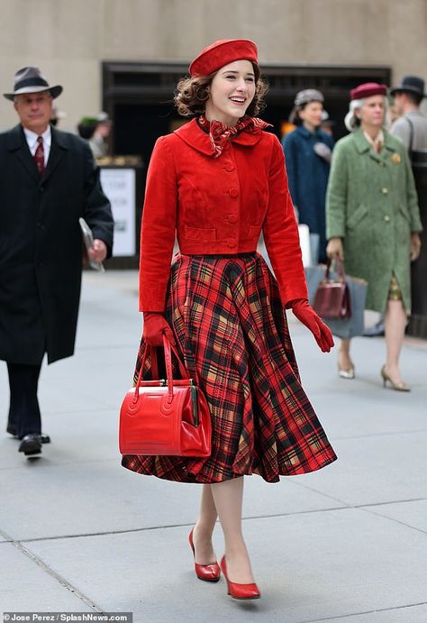 Marvelous Ms Maisel Fashion, Ms Maisel Fashion, Ms Maisel Outfits, Miriam Maisel Outfits, Red Vintage Outfits, Marvelous Ms Maisel, Marvelous Miss Maisel Fashion, 1950 Outfits Women, The Marvelous Mrs Maisel Fashion