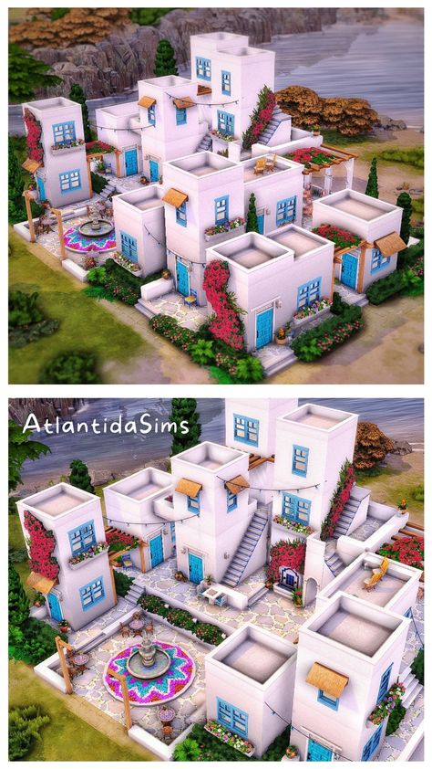 #sims4 #simsbuild #sims4house #sims4greek Sims 4 Town Build Ideas, Sims 4 Houses Ps4, Sims Greek House, Ophelia Villa Sims 4, Deligracy Sims 4 Builds, Sims4 Community Lot, Sims 4 Houses Basegame, Sims World Ideas, Sims 4 Lot Traits Mods