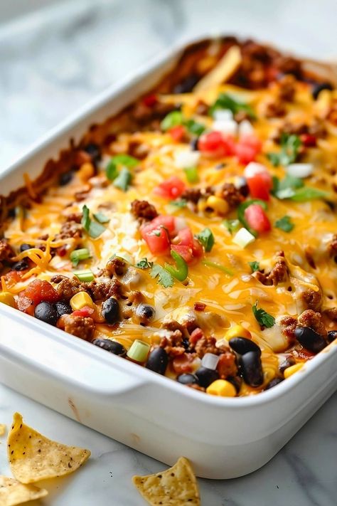 Taco Helper Homemade, Simple Taco Casserole Ground Beef, Taco Bell Casserole, Taco Casserole Bake Pioneer Woman, Whole 30 Taco Casserole, Ground Meat Tacos Recipes, Tasty American Eats, Cheesy Taco Casserole Recipes, Taco Casserole For A Crowd