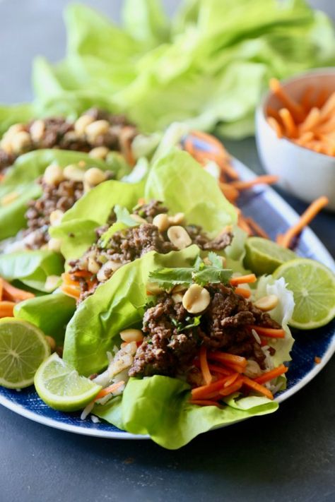 Thai Beef Lettuce Cups 7 Beef Lettuce Cups, Thai Beef, Lettuce Cups, A Restaurant, Lettuce, Love Food, Main Dishes, Healthy Eating, Meat