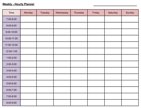 10 Best Printable Hourly Planner - printablee.com Weekly Hourly Planner Template, Weekly Hourly Planner Printable Free, Weekly Planner With Hours, Hourly Weekly Planner, Weekly Planner Hourly, Blank Weekly Planner, Free Weekly Planner Templates, Avoid Procrastination, Weekly Planner Printable Templates