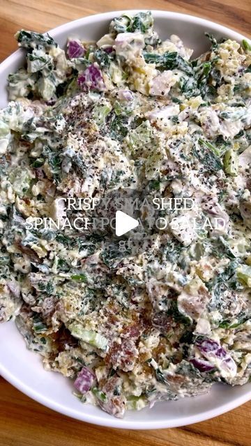 ROB & HALEY WALL | CLEAN RECIPES on Instagram: "CRISPY SMASHED SPINACH POTATO SALAD🥔🥬
 
Creamy spinach dip meets the viral smashed potato salad! We LOVE crispy potatoes and this CRISPY SMASHED SPINACH POTATO SALAD is simple to make, packed with flavor and has a delicious crunchy texture! COMMENT “RECIPE” AND WE WILL DM IT TO YOU!
 
👉🏻Follow @walleats for more clean recipes and food product recommendations!" Wall Cleaner Recipe, Potato Salad Creamy, Smashed Potato Salad, Spinach Potato, Creamy Spinach Dip, Creamy Spinach, Food Product, Spinach Dip, Crispy Potatoes