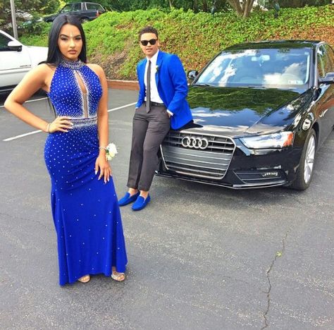 Pinterest: CreativeTayy . Royal Blue Evening Gown, Karla Jara, Mermaid Gown Prom, Prom Couples, Prom Tuxedo, Beaded Party Dress, Blue Evening Gowns, Prom Poses, Formal Dresses For Teens