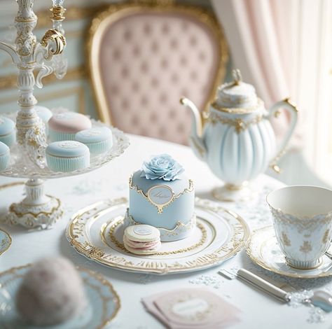 English Tea Party Aesthetic, Blue Tea Party Aesthetic, Blue Tea Party, Poison Nightmares, English Tea Party, 귀여운 음식 그림, Blue Tea, Fancy Desserts, Cake Decorating Techniques