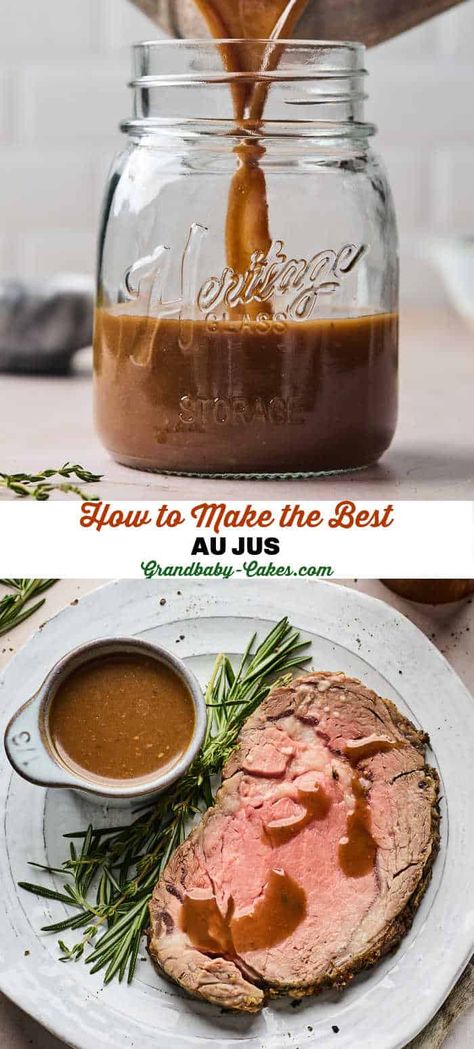 Rib Eye Roast Recipe, Rib Eye Roast, Prime Rib Sauce, Eye Roast, Prime Rib Au Jus, Beef Au Jus, Au Jus Recipe, Easy Thanksgiving Dinner, Roast Gravy