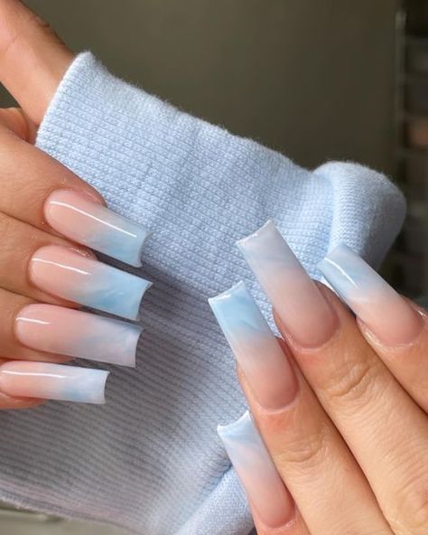 Turquoise Acrylic Nails, Cute Manicure, Pink Tip Nails, Acrylic Nails Nude, Milky Nails, Hello Nails, Hippie Nails, Nail Blue, Ombre Acrylic Nails