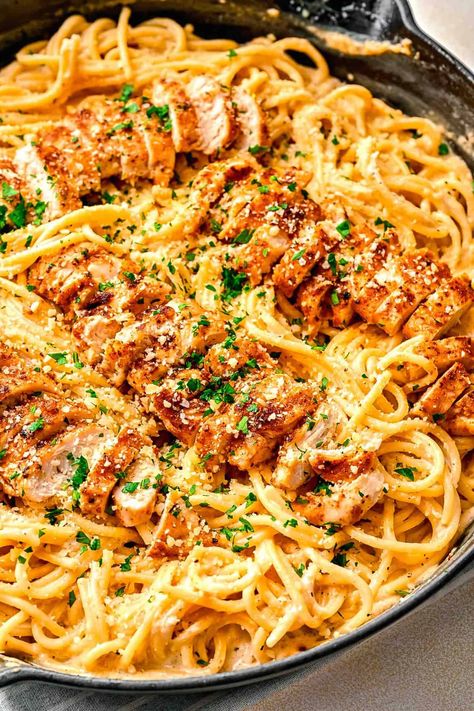 Cajun Chicken Alfredo Pasta | Table for Two® by Julie Chiou Cajun Chicken Alfredo Pasta, Pasta Alfredo Con Pollo, Cajun Chicken Alfredo, Chicken Alfredo Pasta, Pasta Dinner Recipes, Cajun Chicken, Alfredo Pasta, Best Comfort Food, Cajun Recipes