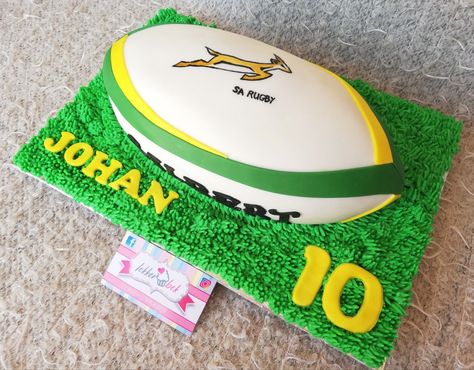 Springbok rugby ball cake Springbok Rugby Cake, Springbok Rugby Party, Rugby Party Ideas, Rugby Ball Cake, Smoothie Party, Rugby Cake, Rugby Party, Rugby Birthday, Speciality Cakes