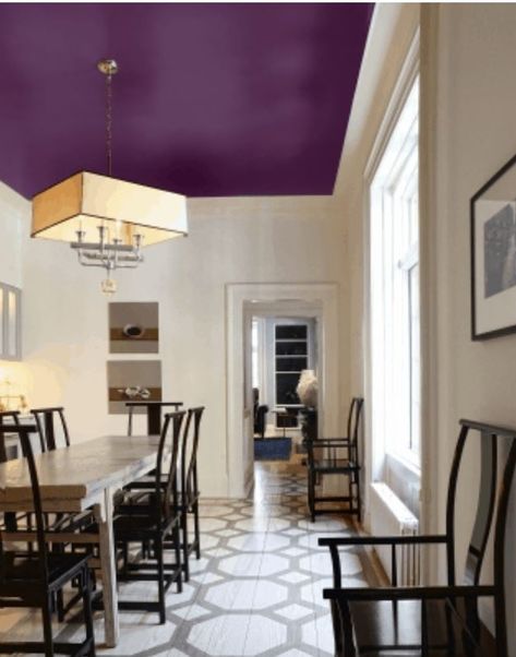 Accent ceilings Purple Ceiling, Ceiling Paint Colors, Painting Ceiling, Roofing Colors, Painted Ceilings, Colored Ceiling, Pantone Color Of The Year, Rustic Colors, Ceiling Ideas