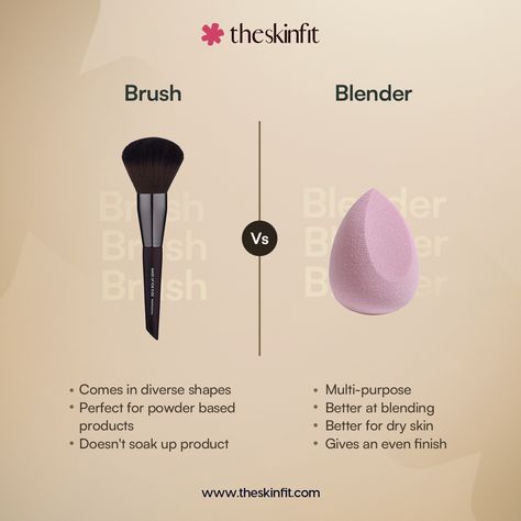 👉 Brush: The tried and true tool for makeup enthusiasts, providing precise application and blending for that perfect finish. Blender: The game-changer in makeup application, with its unique sponge texture that effortlessly creates a flawless, airbrushed look. ✨ Whichever you choose, remember that practice and technique are key to achieving a flawless makeup application.❤️ 🛒 To Shop, visit the link in bio! #TheSkinFit #SkinFit #Brush #Blender #Beauty Foundation Brush Vs Beauty Blender, Liner Techniques, Sponge Texture, Eyeshadow Styles, Eyeliner Techniques, Beauty Blender Sponge, Embrace Natural Beauty, Photoshop Tutorial Typography, Makeup Brushes Guide