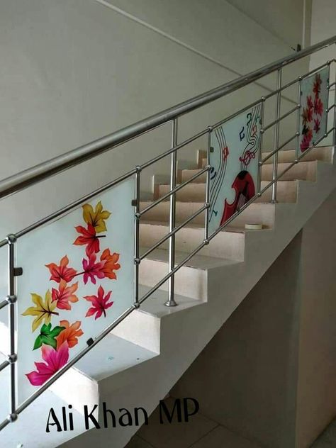 All type glass designing works here  Contact number  9986553897 Steel Railing Design Glasses, Stair Glass Design, Glass Stairs Design Modern, Front Balcony Glass Design, Staircase Glass Design, Glass Railing Design, Steel Stairs Design, Steel Stair Railing, Glass Railing Stairs