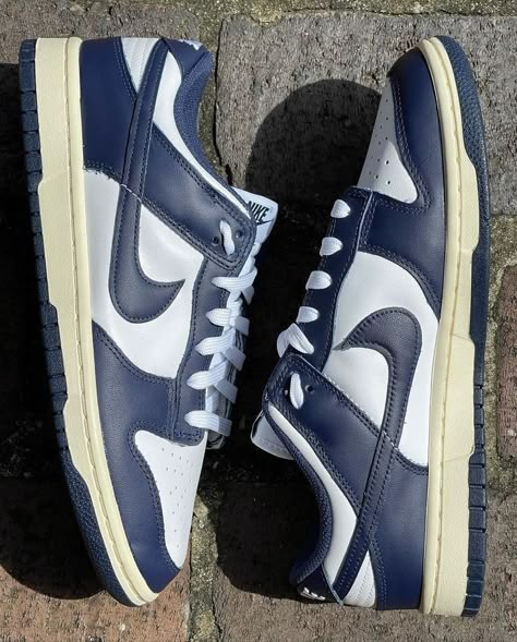 Nike Dunk Low Vintage Navy, Sneakers Dunks, Gymnastics Shoes, Air Force Shoes, School Pack, Nike Shoes Air Force, All Nike Shoes, Shoe Inspo, Grey Sneakers