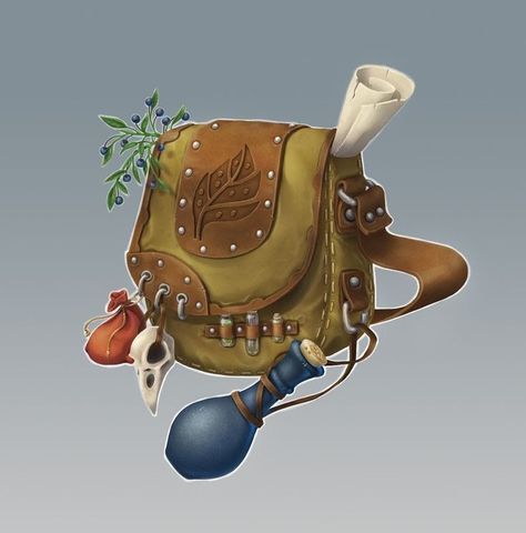 Backpack Drawing, Backpack Art, Adventure Bags, Props Concept, Props Art, Fantasy Props, Game Concept Art, Prop Design, 판타지 아트