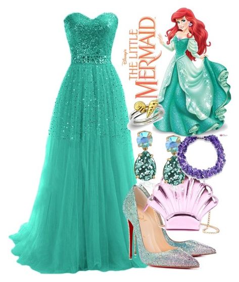 "Ariel Dressed Up" by lizf99 ❤ liked on Polyvore featuring Christian Louboutin, Yazbukey, Kate Spade, Disney and Charlotte Lowe Disney Formal Dresses, Ariel Prom Dress, Ariel Inspired Outfits, Little Mermaid Inspired Dress, Ariel Daughter, Ariel Inspired Dress, Hoco Outfits, Themed Prom Dresses, Disney Princess Wedding Dresses