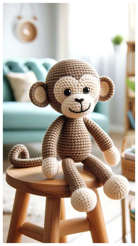 Crochet Stuffed Monkey Free Patterns, Monkey Doll Pattern, Free Crochet Gorilla Patterns, Crochet Amigurumi Monkey, Animal Free Crochet Pattern, Crochet Sock Monkey Pattern Free, Free Monkey Crochet Pattern, Amigurumi Monkey Free Pattern, Crocheted Animals Free Patterns