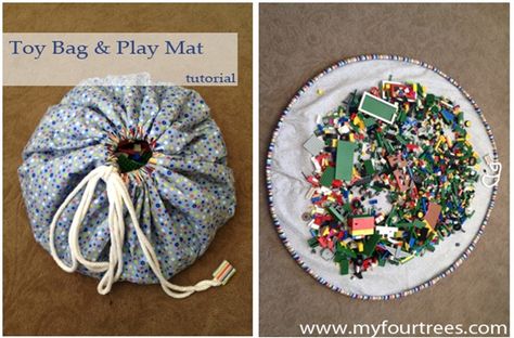 The coolest Lego bag ever...my mom just told me about this tutorial.  How easy would that be..we have so many little legos! Lego Play Mat, Toy Bag Play Mat, Lego Mat, Hot Pads Tutorial, Lego Bag, Diy Sy, Lego Storage, Play Mats, Ideas Hogar