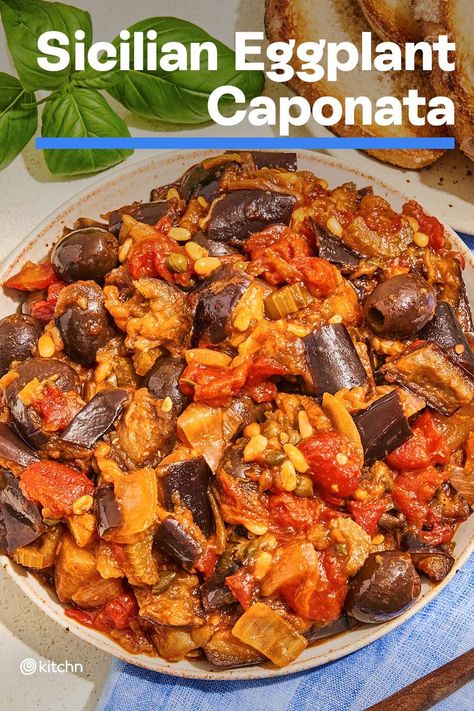 Eggplant is the star of caponata, a stewed eggplant and tomato dish that hails from Sicily. Being such a classic dish, the internet is full of varieties and spins, but this recipe highlights how simple it can be to create a perfect. #siciliancooking #sicilianeggplantcaponata #eggplantcaponata #eggplantcaponatarecipe Eggplant Compote, Eggplant Tomato Recipes, Eggplant And Tomato Recipes, Eggplant Carbonara, Greek Eggplant Recipes, Italian Caponata Recipe, Roasted Eggplant And Tomatoes, Eggplant Carbonara Recipe, Caponata Recipe Eggplant