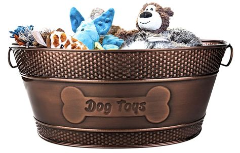 Galvanized Storage, Dog Toy Bin, Toy Bin Organizer, Home Decor Copper, Dog Toy Box, Toy Bin, Dog Toy Basket, Dog Toys Indestructable, Dog Toy Storage