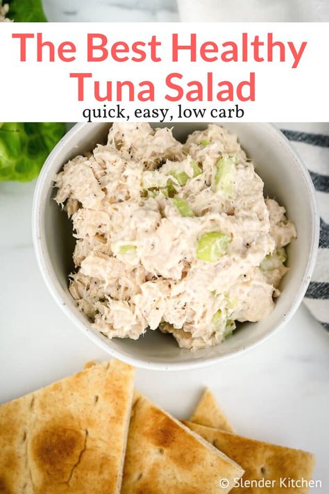 The best healthy tuna salad recipe! Great for lunches and meal prep. Made with Greek yogurt with tons of ideas for mix-ins. This healthy recipe from Slender Kitchen is Weight Watchers friendly, gluten free and low carb. #kidfriendly #makeahead #quickandeasy Healthy Tuna Salad Recipe, Tuna Salad Recipe Healthy, Healthy Tuna Salad, Italian Chicken Recipes, Slender Kitchen, Healthy Tuna, Tuna Salad Recipe, Healthy Gluten Free Recipes, Diet Vegetarian