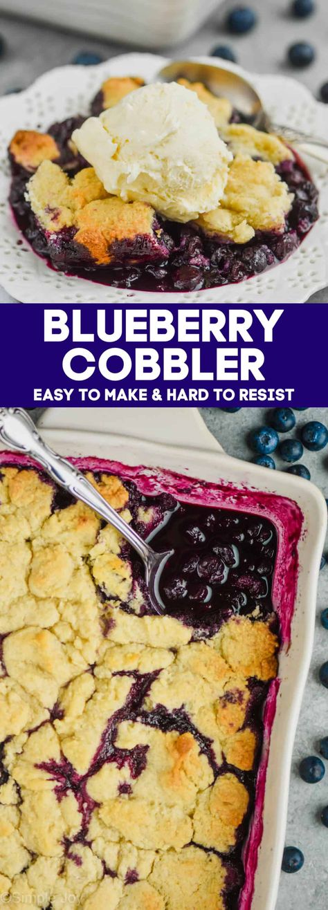 This Blueberry Cobbler is easy to make, but hard to resist. Make this cobbler recipe with frozen or fresh blueberries, and you will enjoy it all year round! Blueberry Baking, Blueberry Cobbler Recipe, Vegan Smores, Lemon Vegan, Easy Blueberry Cobbler, Blueberry Cobbler Recipes, Cobbler Recipes Easy, Weight Watcher Desserts, Apple Blueberry