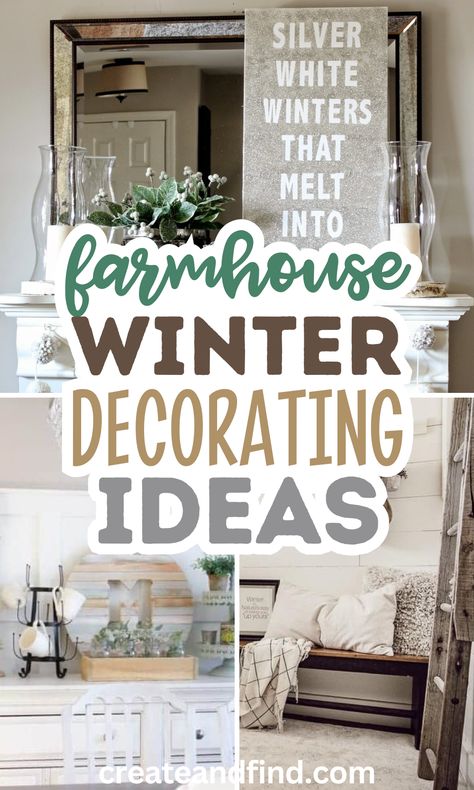 Non-Christmas winter decor ideas for the home. Rustic Farmhouse Winter Decor, Winter Wonderland Kitchen Decor, Winter Sideboard Decor, Snow Blanket Decoration Ideas, Winter Decor Ideas For The Home After Christmas, Winter Mantle Decor After Christmas, Winter Diy Decor, After Christmas Decorating, Winter Shelf Decor