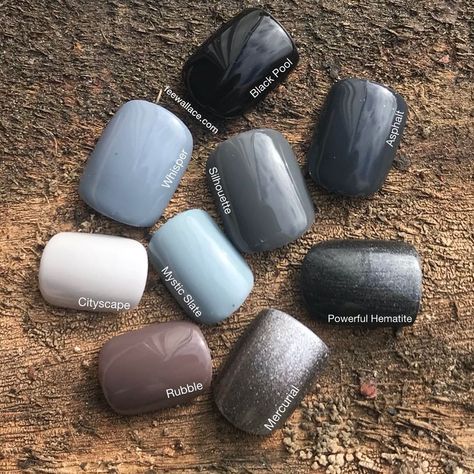 Fee Wallace on Instagram: “SHELLAC SWATCH COMPARISONS #whisper & #silhouette with the other #greys #cndshellac #shellac @cndworld @servethepro” Cnd Shellac Colors Winter, Shellac Colours, Cnd Shellac Colors, Shellac Nail Colors, Cnd Colours, Cnd Shellac Nails, Kiara Sky Gel Polish, Shellac Colors, Cnd Vinylux