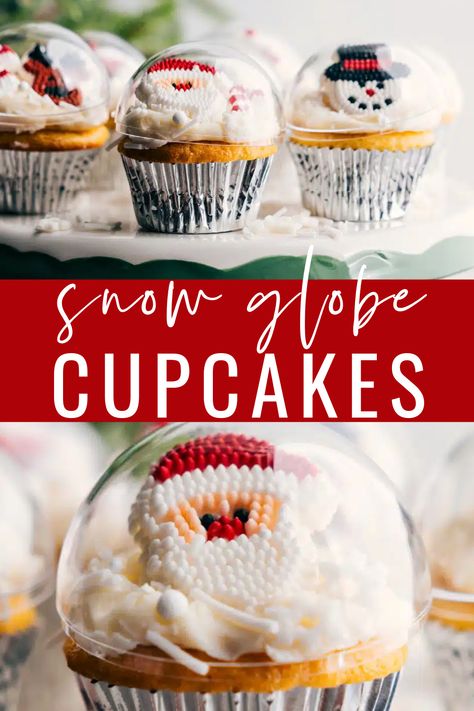 Christmas Cupcakes not only taste delicious, but they’re also so fun and festive! Doubling as both decor and dessert, they’re sure to be a hit at any holiday gathering! #dessert #best #quick #easy #simple #festive #snowglobe #christmas #cupcakes Christmas Cupcakes Snowglobe, Cupcake Snow Globe, Snowman Cupcakes Ideas, Snowglobe Cupcakes, Cute Christmas Cupcakes, Globe Cupcakes, Globe Cookies, Snow Globe Cupcakes, Snowglobe Christmas